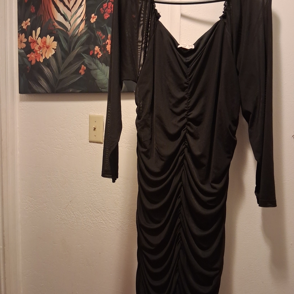 Fashion Nova Black Ruched Mini Dress